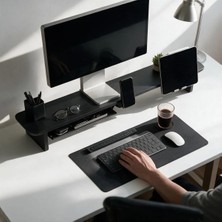 Clue Geniş Ahşap Monitör Standı 114X23 cm – Modifiye Edilebilir Çift Monitör & Laptop Yükseltici Shelf