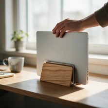 Clue Ahşap Dikey Laptop Standı Masaüstü Düzenleyici Keçe Kaplamalı Laptop Tutucu