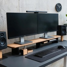 Clue Geniş Ahşap Monitör Standı 114X23 cm – Modifiye Edilebilir Çift Monitör & Laptop Yükseltici Shelf-Natural