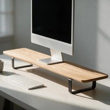 Clue Masif Ahşap Dual Monitör Yükseltici - Desk Shelf & Düzenleyici - Natural Siyah Ayak
