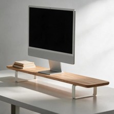 Clue Masif Ahşap Dual Monitör Yükseltici - Desk Shelf & Düzenleyici - Natural Beyaz Ayak