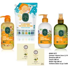 Eyüp Sabri Tuncer 6 Parça Bebek Bakım Seti, Çamaşır Yıkama 1,5 Lt, Şampuan 600 Ml, Losyon 280 Ml, Yağ 280 Ml, Sabun 15 gr x 2 Adet