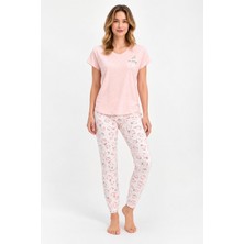 Pierre Cardin Kadın Büyük Beden Pamuklu Somon Kısa Kollu Pijama Takım