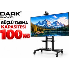 Dark VS05 52"-110" 100 kg Taşıma Kapasiteli Tekerlekli Profesyonel Tv ve Fuar Standı – Kamera & Av Raflı (DK-AC-VS05)