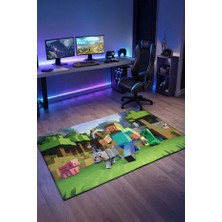 Mabeba Tekstil Mbb Minecraft Desenli Modern Genç Oda Oyun Halısı Dijital Baskı Kaymaz Taban Yıkanabilir Gamer CRAFTGM176