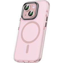 Lopard Apple iPhone 15 Telefon Kılıfı Airbagli M-Safe Wireless Şarj Özellikli Lens Koruyuculu Kapak Pembe Magsafe
