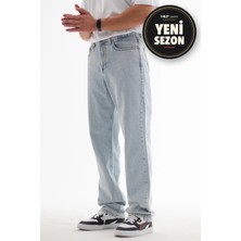 Hlt Jeans Erkek Mavi Kar Straight Baggy Fit Likrasız Rahat Kesim %100 Pamuk Loose Jean Pantolon NICHOLAS