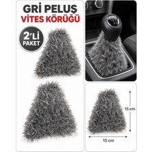 2’li Gri Renk Örgü Vites Körüğü - 15 x 15 cm - Dekoratif Manuel Vites Kolu Kılıfı