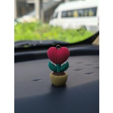 Saksıda Kalp Çiçek Araba Süsü 3D Mini Boyutta - Dikiz Ayna Torpido Süsü
