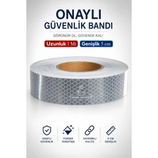 Tüvtürk Onaylı Belgeli Bant 1 Metre 5 cm Reflektörlü Reflektif Fosforlu Şerit Bant Ikaz Bandı