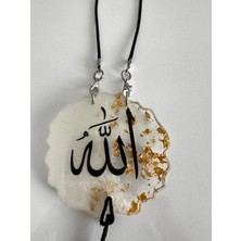Allah Yazılı Metalik Gold Varaklı Püsküllü Epoksi Dikiz Ayna Süsü Araba Süsü Hediyelik Epoksi