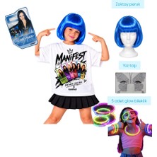 Bemora Kids Manifest Zoktay Aksesuar Seti Manifest Zoktay Mavi Peruk + Yüz Taşı + Glow Bileklik Parti Konser Doğum Günü