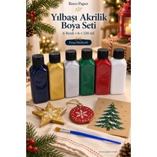 Yılbaşı Renkleri Akrilik Boya Seti, 6X130ML - Fırça Hediyeli, Yeniyıl Hobi ve Sanat Boyama Seti