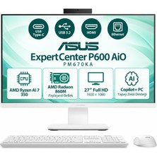 Asus Expertcenter P600 PM670KA S10 Ryzen Aı 7-350 64GB 2tb SSD 27'' Windows 11 Pro Beyaz Aı-Powered Aıo Bilgisayar