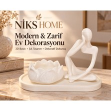 Niks Home Iskandinav Tarzı Düşünen Adam ve Çüçek Mumluk Biblo Heykel Figür Dekor Dekorasyon 3D 3 Boyutlu