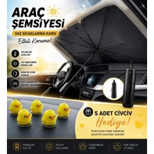Araç Güneşlik Şemsiyesi Katlanabilir Ön Cam Güneş Koruyucu + 5 Adet Sevimli Civciv Hediye