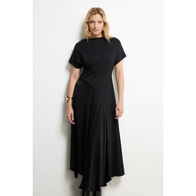 Love My Body  Saten Detaylı Örme Elbise Siyah 124L9294005