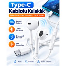 Type-C Girişli Kablolu Kulaklık Mikrofonlu Kulak Içi Kulaklık [ses Kontrol Tuşlu] Telefon Tablet Uyumlu Usb-C Kulaklık