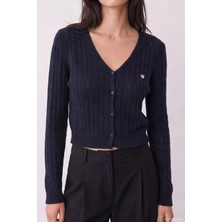Quzu 27KTRK02751 Crop Triko Lacivert