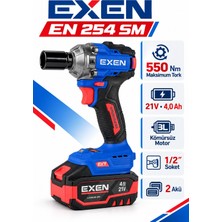 Exen En 254 Sm 21V Kömürsüz Akülü Somun Sökme ve Sıkma Makinesi – 550 Nm, 2 Akülü, Plastik Çantalı