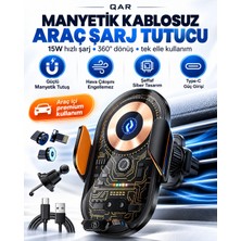 C13 Kablosuz Şarjlı Araç Telefon Tutucu Otomatik Açılıp Kapanan Kollu 360° Dönebilen Şeffaf Tasarım Metal Gövdeli Araç Içi Telefon Tutacağı