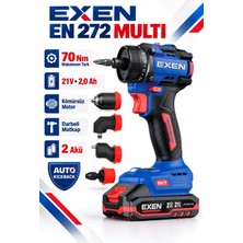 Exen En 272 Multi 21V Kömürsüz Darbeli Akülü Matkap Vidalama – 70 Nm, 4’lü Multi Başlık Seti, 2 Akülü 2,0 Ah
