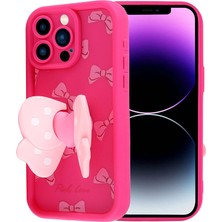 Lopard Apple iPhone 14 Pro Max Telefon Kılıfı Kamera Korumalı Figür Tasarımlı Kapak Pembe Koyu