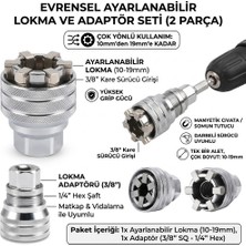 Neler Geldi Neler 2 Parça Evrensel Ayarlanabilir Lokma Anahtar Seti 10-19 mm 3/8'' Matkap Adaptörlü Somun Sökme Aparatı Somun Sıkma Aparatı