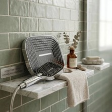 Safir Bath Aria Krom Siyah Butonlu Robot Duş Başlığı Seti (Tepe ve El Duşu)