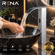 Rena Design Fotoselli Sensörlü Krom Kare Çanak Lavabo Bataryası Temassız Otomatık Tasarruflu Modern Musluk