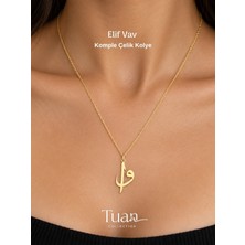 Tuan Collection Komple Çelik Manevi Elif Vav Kolye Gold Renk Unisex Kolye