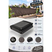 Morilu Antrasit Balkon Demiri Brandası - 650 Gr/ M² Pvc Polyester Branda - Kuşgözü Halkalı ve Siyah Şeritli