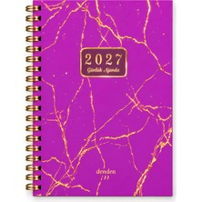 Denden 2027 Yaldız Seri Fuşya Mermer Günlük Spiralli Ajanda 17x24
