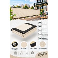 Morilu Krem Balkon Demiri Brandası - 650 Gr/ M² Pvc Polyester Branda - Kuşgözü Halkalı ve Siyah Şeritli