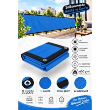 Morilu Mavi Balkon Demiri Brandası - 650 Gr/ M² Pvc Polyester Branda - Kuşgözü Halkalı ve Siyah Şeritli
