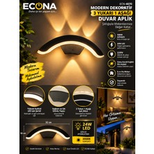 Econa Modern Dekoratif 3 Yukarı 1 Aşağı Işık Izli Duvar Aplik - 3000K Günışığı 24W Ledli Dış/iç Mekan Aplik,ledli Lamba,led Lamba,duvar Aydınlatma