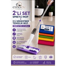 Emoev 2'li Temizlik Seti - 360° Döner Başlıklı Püskürtmeli Spreyli Mop Paspas + 5'li Mikrofiber Temizlik Bezi (30X40 Cm)