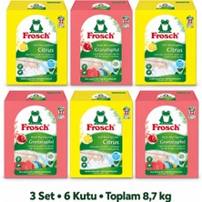 Frosch Citrus 1,45 kg + Nar 1,45 kg Toz Çamaşır Deterjanı 3 Set – 6 Kutu, Toplam 8,7 Kg, 132 Yıkama