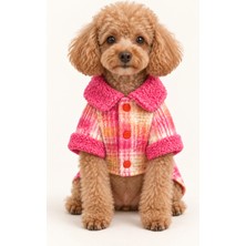 Patilemece Pembe Peluş Yakalı Flanel Kedi Köpek Gömleği