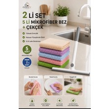 Emoev 2'li Temizlik Seti - 180° Döner Başlıklı Cam & Tezgah Çekçeği + 5'li Mikrofiber Temizlik Bezi (30X30 Cm)