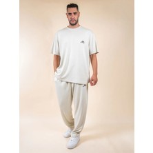 Mario Price Erkek Büyük Beden Modal Pike Kumaş Oversized Eşofman Takımı Krem