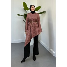 Merven Akyüz Bremen Desenli Kemerli Asimetrik Kesim Tunik Mürdüm