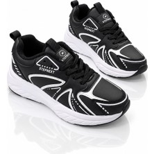 Tonny Black Kadın Siyah Beyaz Rahat Kalıp Faylon Taban Bağcıklı Sneaker