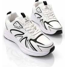 Tonny Black Kadın Beyaz Siyah Rahat Kalıp Faylon Taban Bağcıklı Sneaker