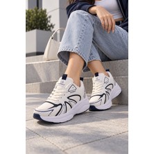 Tonny Black Kadın Beyaz Lacivert Rahat Kalıp Faylon Taban Bağcıklı Sneaker