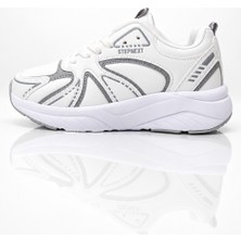 Tonny Black Kadın Beyaz Gümüş Rahat Kalıp Faylon Taban Bağcıklı Sneaker