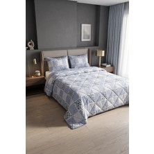 Mernios Comforter Çift Kişilik Yorgan Seti Mavi Çiçekli