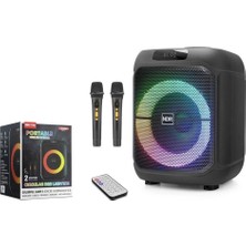 Ndr NDR1745 Çift Karaoke Mikrofonlu Bluetooth Hoparlör Fm Radyo 20W 8 Inç Rgb Kumandalı Siyah