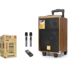 Baab Bq8 Çift Karaoke Mikrofonlu Bluetooth Hoparlör Fm Radyo 40W 8 Inç Kumandalı Ahşap