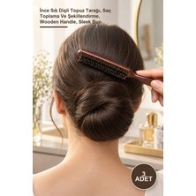 Yenilig 3 Adet Ahşap Saplı Topuz Tarağı – Ince Sık Dişli Topuz Tarağı, Saç Toplama ve Şekillendirme, Wooden Handle, Sleek Bun